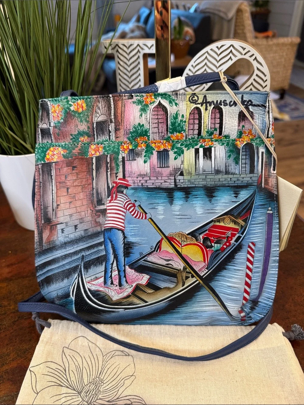Anuschka Green Multicolor Venice Canal Canvas Crossbody